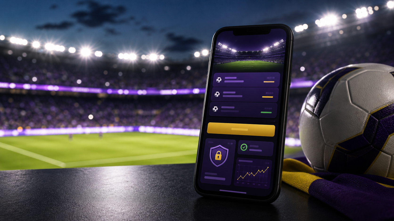 Soccer betting access screen with South African stadium lighting